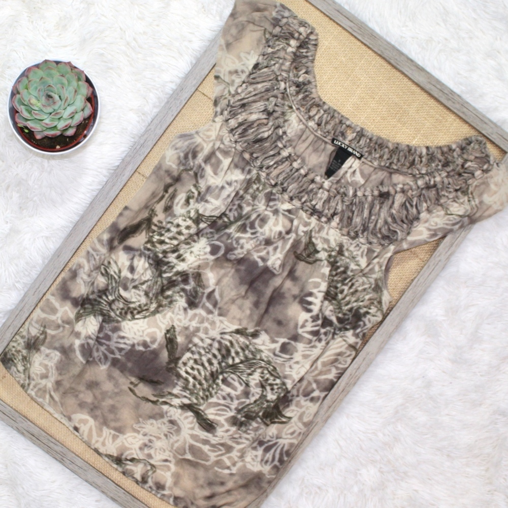 Lucky Brand koi fish patterned blouse